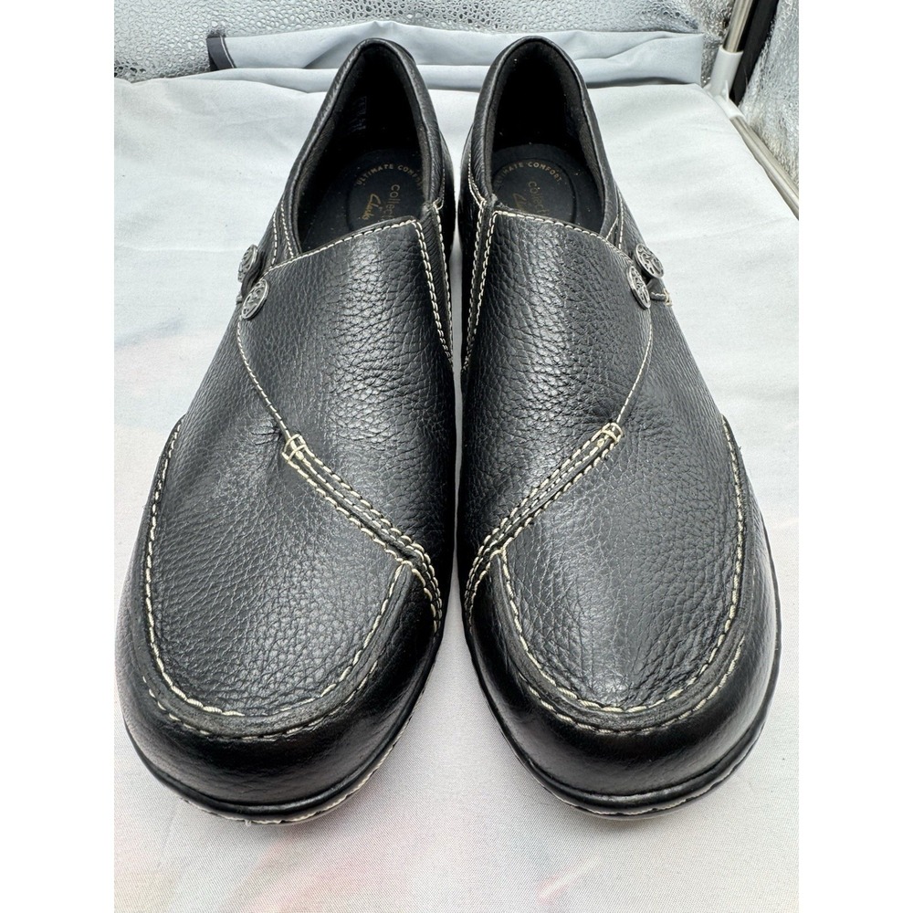 Clarks Ashland Lane Shoes Womens 11 N Black Slip-On Leather Loafers Comfort Shoe